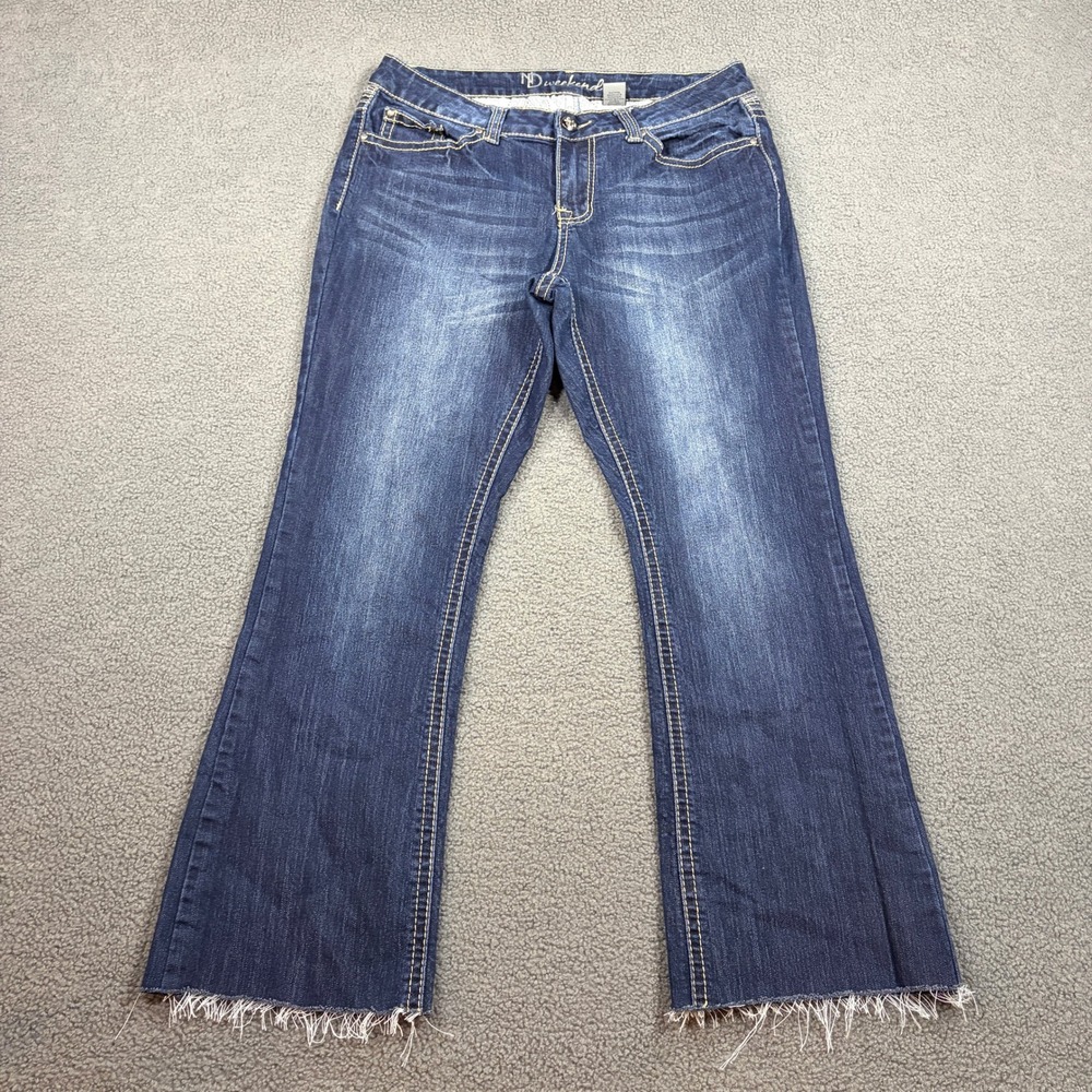 ND Weekend Jeans Womens 12 Blue Bootcut Embellished Sequin Raw Hem Stretch 8563